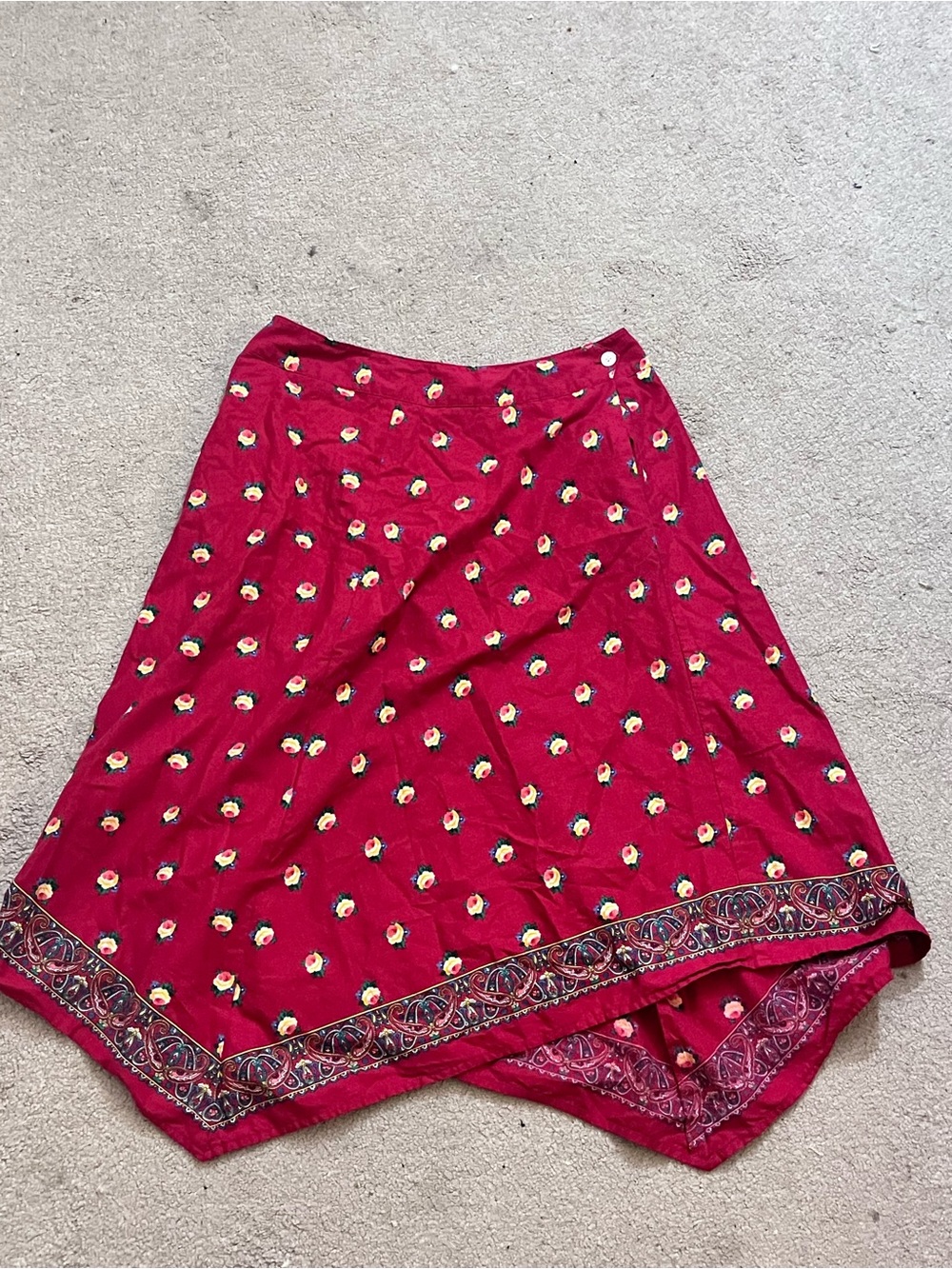 Lauren Ralph Lauren Petite Floral 32” Midi A-Line Skirt 12P Red Cotton
